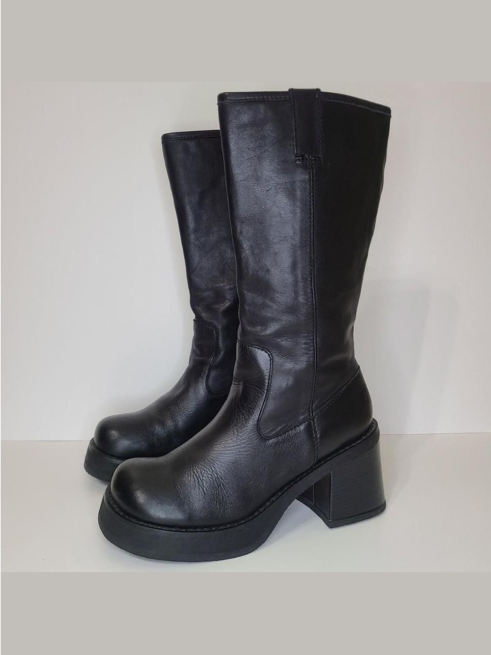 CANDIE’S 90’s Vintage Black Mid-Calf Leather Platform Heel Boots - Women
